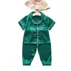 BE10 Mufu Rui 2023 Ano Novo Infantil Roupa de Casa Manga Curta Calça Borda Branca Coração Moda Casual Pijama