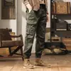Calça de Montanhismo à Prova de Vento Outono Inverno Retro Americana com Múltiplos Bolsos Roupa de Trabalho Calça Esportiva Masculina Calça Solta Afunilada