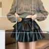 Falda Abullonada para Mujer Otoño Cintura Alta Adelgazante Falda Pastel Petite Combinable Falda de Cuero PU 5081 Falda Pastel de Cuero