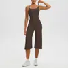 Nuevo Estilo Tirantes Finos Espalda Bonita Camiseta sin Mangas de Yoga Cintura Alta Secado Rápido Casual Cropped Pantalones de Pierna Ancha Conjunto de Ropa de Yoga para Exteriores Mujer