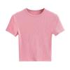 Verano 2023 Nuevo Top de Manga Corta para Mujer con Escote Pequeño, Cintura Alta, Ombligo Descubierto, Manga Corta, Tejido Acanalado, Corte Ajustado, Camiseta Elástica