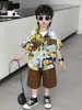 Conjunto de Roupa Duas Peças Floral de Manga Curta Fina para Meninos Estilo Férias de Verão 2026 Novo Infantil Tendência