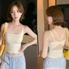 Camisola Vazada Estilo Laço com Alça Fina e Fenda, Peça Íntima Simples Slim-Fit com Costas Bonitas, Sutiã Cropped Integrado Removível Atacado