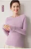 Primera línea prêt-à-porter ajustado casual 100% cachemira suéter Otoño Invierno Nuevo Mujer Corto Rayado Cuello Redondo Capa Base Tejido