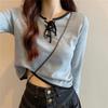 Roupas de Outono Transfronteiriças Nova Camisa Básica de Tricô Cinza Design Feminino Nicho Chique Curta Doce e Picante Top Ins Trbottom