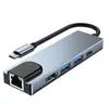 Base de expansión Type-C a HDMI, switch para computadora, máquina de juegos, hub USB-C a puerto de red de 100 megabytes, 8 en 1