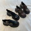 Estilo Británico Grueso Negro Primavera Combinable Aumento de Altura 2025 Retro Zapatos Pequeños de Cuero Nuevos Mocasines Falda de Mujer JK