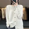 Suéter de Lana Listo para Usar de Una Línea Cárdigan de Punto para Mujer Suéter Adelgazante Abrigo Otoño e Invierno Base Cuello Redondo Manga Larga Top Holgado