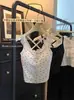 Camisola Estilo Coreano Feminina 2024 Novo Verão Costura de Renda Design de Botão Menina Spice Top Base Interno Sem Mangas
