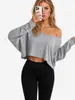 Camiseta base de manga comprida, estilo europeu e americano, para Amazon, ombro a ombro, modelagem solta, top de outono sem ombros, sensação de gelo