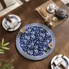 Posavasos Redondo de Porcelana Azul y Blanca Estilo Chino, Esterilla Filtro de Agua Absorbente de Diatomeas de Secado Rápido, Esterilla Protectora de Superficie de Mesa Anti-quemaduras para Mesa de Comedor