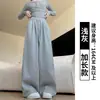 Calça esportiva feminina estilo americano, nova coleção primavera e outono, emagrecedora, calça reta justa, calça casual larga de cintura alta solta