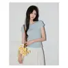 Camiseta de Manga Corta con Cuello Redondo y Botones, Diseño de Nicho Estilo Coreano para Mujer, Camiseta Base Elegante de Corte Ajustado, Venta al por Mayor de Verano