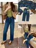 Novo Top Outono Estilo Europeu Guangzhou Treze Linhas Calça Baguette de Nove Pontos Jeans Cor Original de Denim com Cinto 61860