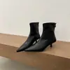 Botines de Aguja Apuntados Estilo Coreano Ajustados para Mujer 2026 Otoño/Invierno Nueva Llegada Elegantes Versátiles Elásticos de Tacón Alto con Forro de Terciopelo para Mujer