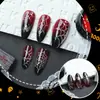 24 Piezas de Halloween Nuevo Degradado Rojo Oscuro Polvo Suelto Uñas Portátiles Hechas a Mano Telaraña Almendra Parches de Manicura Venta al por Mayor