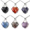 1737-cristal natural ágata piedra del amor cadena de acero inoxidable metal bambú corazón forma de red colgante