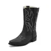 48 Botas de Cavaleiro Europeias e Americanas Botas de Comércio Exterior Novo Estilo tamanho grande Bordadas Cano Médio Botas de Motociclista 40 Botas Femininas Ponto Médio Grosso Apontado Algodão