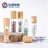 Botella de vidrio con bola rodante y tapa de bambú 10ml Botella de vidrio con bola de jade cristalino para aceite esencial, botella para perfume 5ml