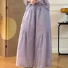 Pantalones de pierna ancha de algodón y lino color caramelo de verano para mujer, nuevos, literarios, holgados, casuales, forma de pera, versátiles, con cordón, patchwork, pantalones cortos