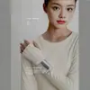 Camiseta sin dedos de estilo minimalista para mujer, de Tencel y seda de morera, nueva para otoño/invierno, cuello redondo, manga larga, corte holgado, adelgazante, capa base