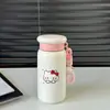 Caneca isolada de aço inoxidável de gatinho fofo, design de desenho animado, adequada para meninas, portátil com alça, caneca de leite, garrafa de água para estudantes