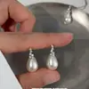 Pendientes de Perla en Forma de Gota Franceses Simples para Mujer, de Moda, Nicho, Elegantes y Femeninos, Pendientes de Plata con Aguja Geométrica Incrustados de Diamantes, Estilo Nuevo