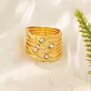 Anillo Ancho de Joyería Vintage de Segunda Mano Transfronteriza Anillo de Piedras Preciosas de Color Antiguo Microincrustado Retro Francés Chapado en Oro