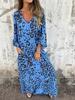 Vestido de Verano Transfronterizo Europeo y Americano para Mujer Primavera y Verano Nuevo Escote en V Moda Vacaciones Vestido con Estampado de Leopardo