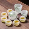 Juego de Té Kung Fu de Vidrio para el Hogar Simple Tazón con Tapa de Porcelana Blanca de Jade Taza de Té de Vidrio Completo Oficina Caja de Regalo de Alta Gama