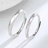 Anillo Abierto Geométrico de Líneas Mobius de Plata de Ley S925 Simple Lujo Ligero Anillo de Pareja a Juego para San Valentín Qixi