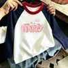 Camiseta de Manga Larga con Estampado de Dibujos Animados para Niñas, Nuevo Estilo Primavera y Otoño, Camiseta Básica de Patchwork de Colores de Moda y Versátil para Niños Mayores