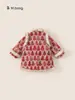 Baoxuan Vestido de Invierno Nuevo para Niños Estilo Chino Hanfu Estampado Nacional con Bordes Deshilachados Ropa de Algodón de Invierno Vestido para Niñas