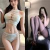 Lencería Sexy de Corte de Tres Puntos con Abertura Sexy Rayada Deseo Puro Pecho Expuesto Dividido Traje de Bikini Europeo y Americano de Dos Piezas para Mujer