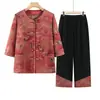 Conjunto de Cardigã de Verão para Mulheres de Meia-Idade e Idosas, Roupa de Verão para Vovós, Camisa de Manga Três Quartos, Conjunto Elegante de Duas Peças para Mães de 70-80 Anos