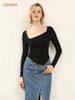 CANVAUS nueva camisa elegante de fondo de otoño para mujer Top de diseño de manga larga ajustado irregular con cuello oblicuo para mujer