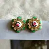 Pendientes estilo europeo esmalte gota de aceite flor rosa pendientes de gema sin agujero en la oreja clip para oreja 627