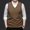 Chaleco de Punto para Hombre con Cuello en V Ajuste Delgado de Negocios Sin Mangas Chaleco de Punto Chaleco para Hombre Capa Base Suministro Directo de Fábrica