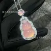 Pingente de Calcedônia Rosa Natural Banhado a Prata, Fecho de Segurança de Ágata Rosa, Pingente de Jade Cabacinha, Suprimento Vivo