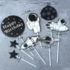 Decoración de pastel para hornear astronauta cohete nave espacial muñeco decoración niño del espacio tarjeta de cumpleaños enchufe