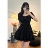 6598 Vestido Estilo Menta Ligeiramente Gordinho Doce Garota Quente Saia Curta Francês Fresco Vestidinho Preto