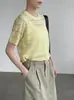 Camiseta Feminina de Tricô Verão Estilo Coreano Taochuan com Gola Redonda, Recortes e Manga Curta, 2026 Verão, Solta, Versátil, Seda de Gelo, Tamanho 5608