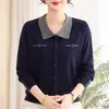 Nova coleção de outono 2026 da mamãe: suéter de tricô elegante, fino, com gola, blusa de manga comprida para mulheres de meia-idade e idosas
