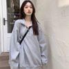 Suéter gris con media cremallera para mujer, polo de longitud media, elegante, con solapa, holgado, fino, de manga larga, moderno