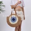 Hecho a mano tejido de paja corazón grande azul pastel redondo vacaciones junto al mar playa hombro mano tejido bolsa de mujer fábrica en stock venta al por mayor