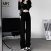 Jeans Rectos de Cintura Alta Negros Engrosados con Forro de Felpa para Mujer 2024 Otoño e Invierno Nuevos Pantalones de Pierna Ancha Sueltos Adelgazantes