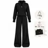 Conjunto de Punto con Cuello Alto Transfronterizo para Mujer Amazon Conjunto de Punto con Media Cremallera Pantalones Casuales de Pierna Ancha Conjunto de Dos Piezas