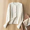 Cárdigan de punto para mujer 100% lana de seda, cuello redondo, para primavera y otoño, color liso, versátil, holgado, prenda exterior de lana