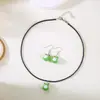 Colar Transfronteiriço com Brincos de Sapo de Vidro Verde, Estilo Minimalista Único para Mulheres, Design de Animalzinho Fofo, Original