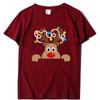 2021 ins Tendencia Transfronterizo Venta al por mayor Camiseta de Manga Corta para Mujer con Estampado de Ciervo Navideño Suéter Holgado de Manga Corta
